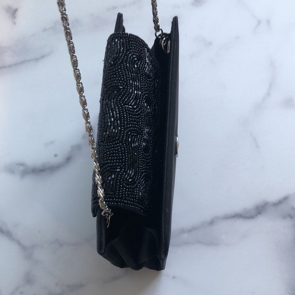 Made in Italy Black Clutch Beaded Evening Purse LP by Perfetto